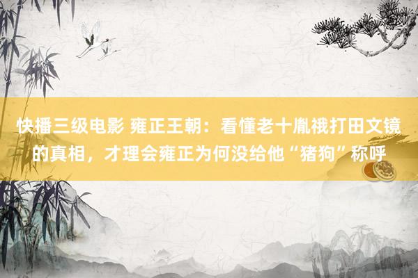 快播三级电影 雍正王朝：看懂老十胤䄉打田文镜的真相，才理会雍正为何没给他“猪狗”称呼