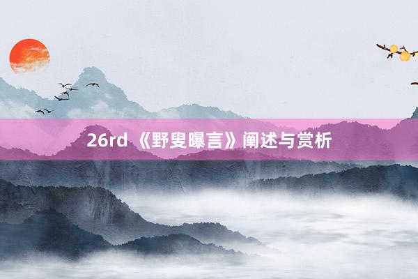26rd 《野叟曝言》阐述与赏析